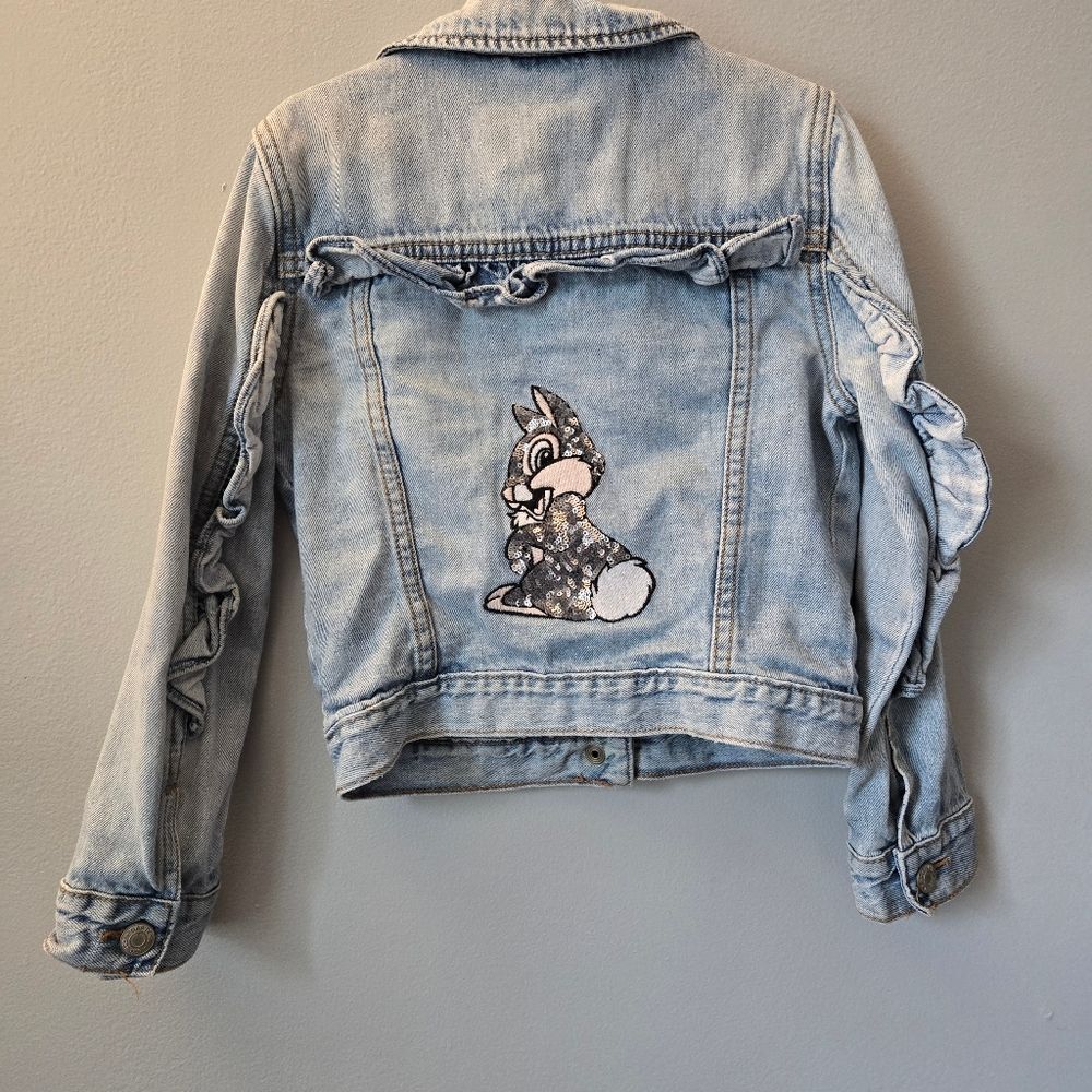Disney Gap Girls Small Jean Jacket Bambi Thumper Ruffle Sequin Denim Character